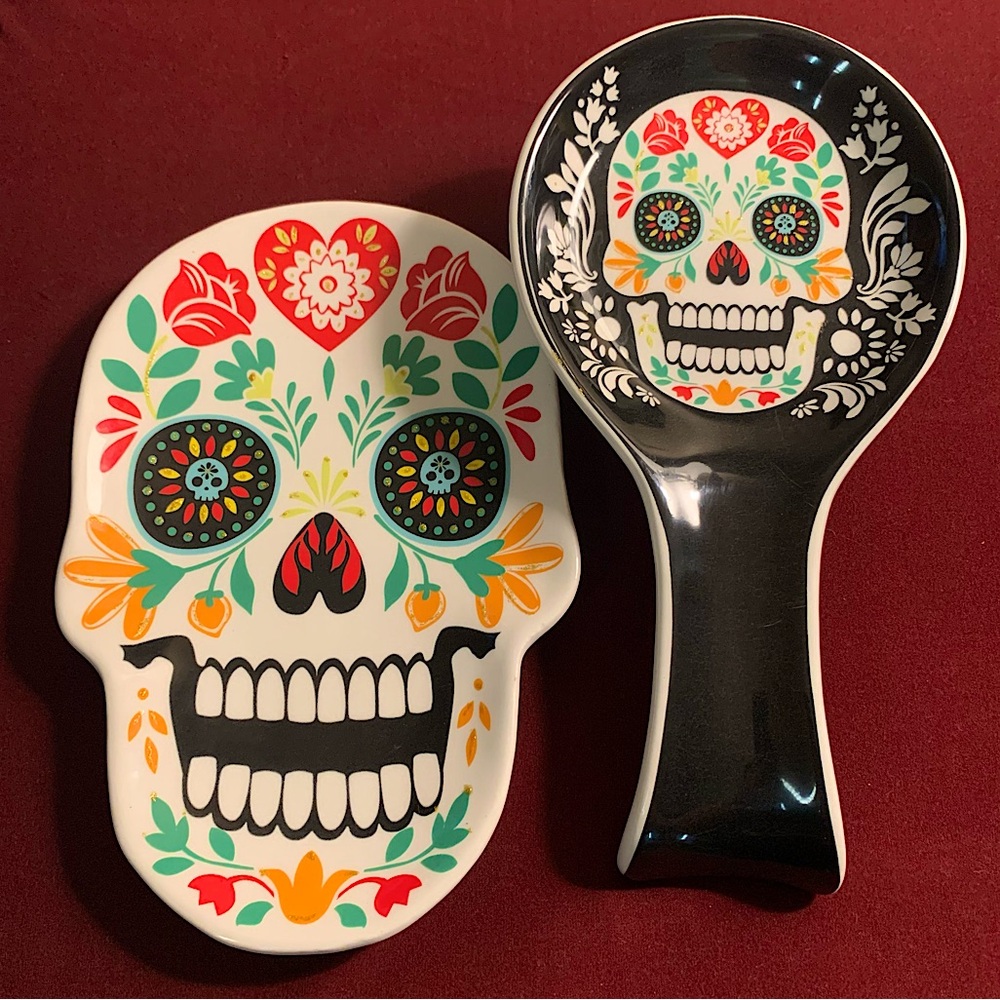 Sugar Skull Candy Dish & Spoon Holder Set